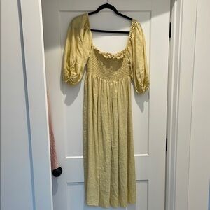 Gillia Yellow Ruched Puff Sleeve Sundress